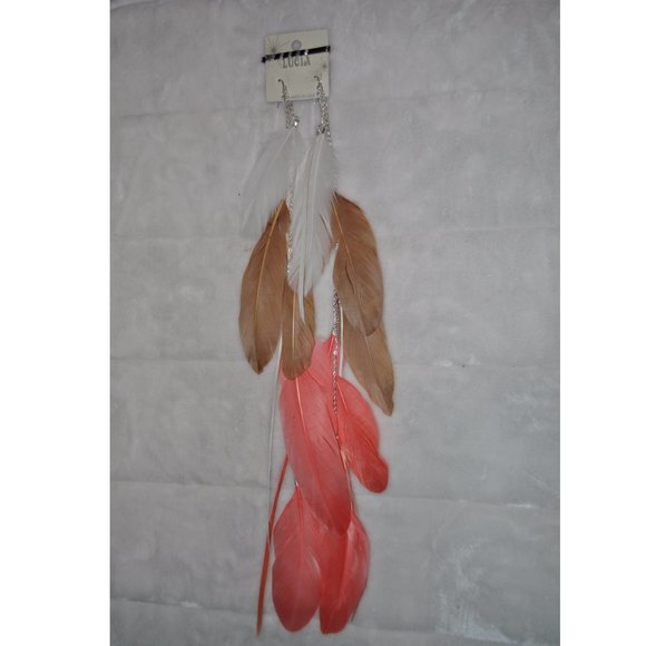 Bohemian feather earring Lightweight Fancy style. Long Handmade Retro Vintage - Picture 2 of 8